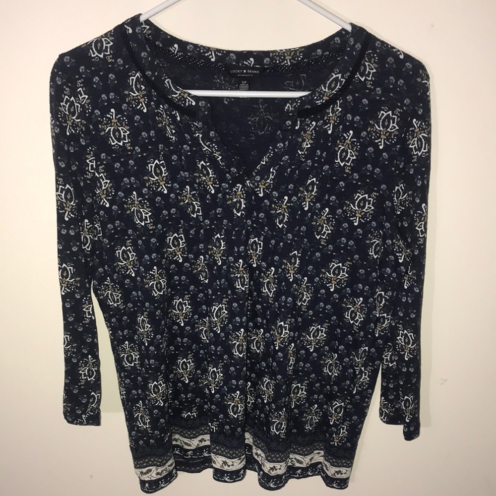 Lucky Brand Navy Boho Floral Top